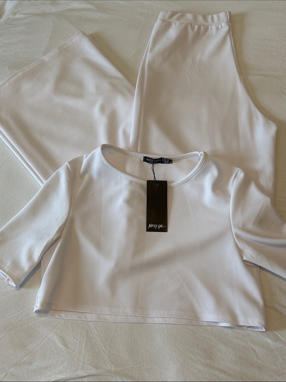 Nasty Gal White Cropped Top/Pants Set